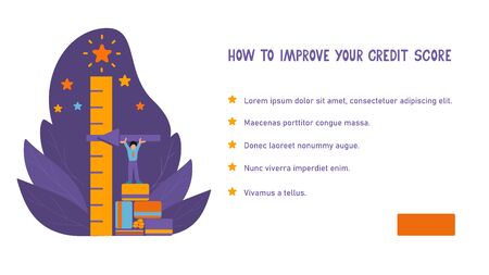 Man increasing his credit score. How to improve your credit score lettering. Landing page vector template. Vector illustration isolated on white background.のイラスト素材