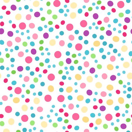 Vector seamless pattern with colorful circles. Great for fabrics, baby clothes, wrapping papers, covers. Hand drawn illustration on white background.のイラスト素材