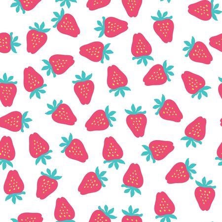 Vector seamless pattern with strawberries. Great for fabrics, baby clothes, wrapping papers, covers. Hand drawn illustration on white background.のイラスト素材