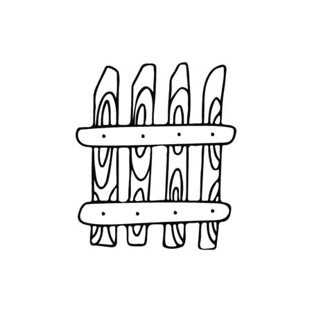 Wooden picket fence in doodle style. Hand drawn vector illustration in black ink isolated on white background.のイラスト素材