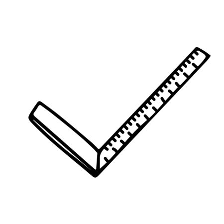 Ruler corner in doodle style. Isolated outline. Hand drawn vector illustration in black ink on white background.のイラスト素材