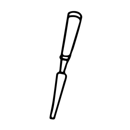 Chisel tool in doodle style. Isolated outline. Hand drawn vector illustration in black ink on white background.のイラスト素材