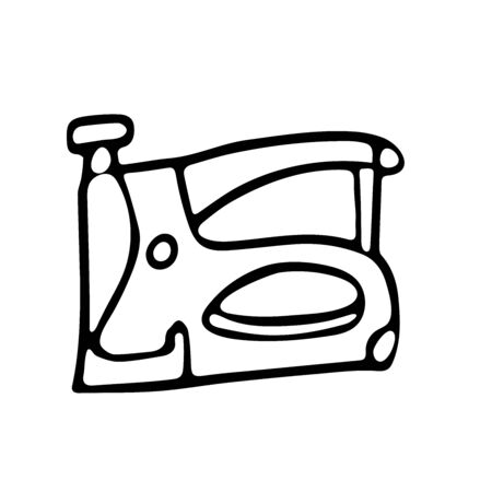 Staple gun in doodle style. Isolated outline. Hand drawn vector illustration in black ink on white background.のイラスト素材