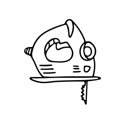 Electric jigsaw in doodle style. Isolated outline. Hand drawn vector illustration in black ink on white background.のイラスト素材