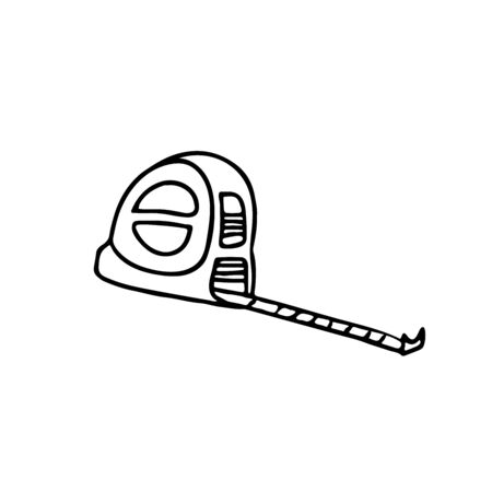 Measuring tape in doodle style. Isolated outline. Hand drawn vector illustration in black ink on white background.のイラスト素材