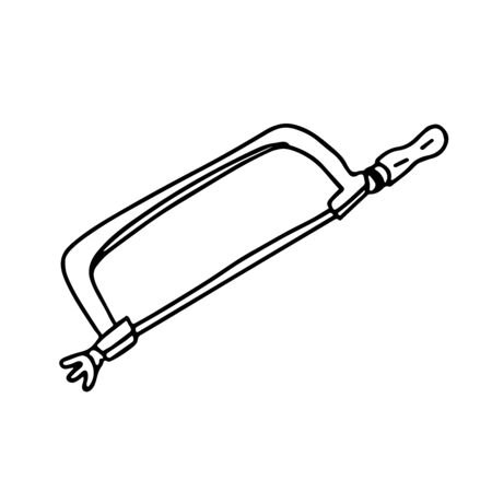Coping saw in doodle style. Isolated outline. Hand drawn vector illustration in black ink on white background.のイラスト素材