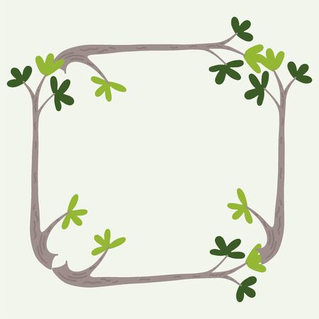 A nice square frame tree branches and leaves. Hand drawn illustration isolated on light background.のイラスト素材