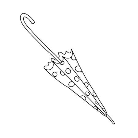 Closed umbrella in doodle style. Isolated outline. Hand drawn illustration in black ink on white background.のイラスト素材