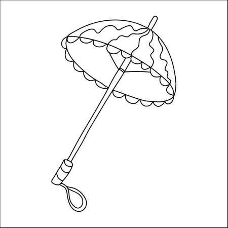 Open vintage umbrella in doodle style. Isolated outline.のイラスト素材