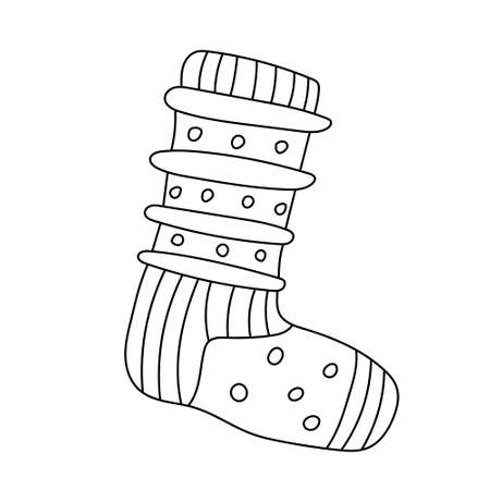 Cute striped sock in doodle sketch style.のイラスト素材