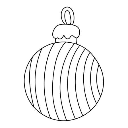Hand drawn striped christmas bauble isolated on white. Vector illustration of a xmas ball in doodle sketch style, black outline. Great for New Year and Christmas greeting cards.のイラスト素材