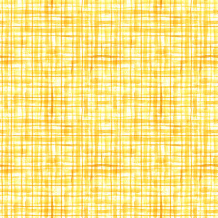 Watercolor shining bright yellow checkered seamless pattern on white. Great for fabrics, wrapping papers, covers, digital paper. Hand painted checkered endless texture. Smeared grunge stripes.の写真素材