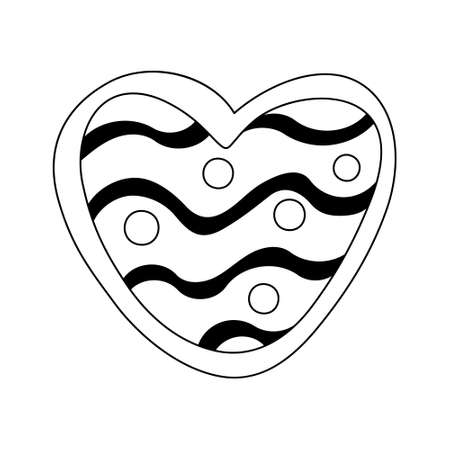 Heart decorated with pattern. Valentine's day decoration. Vector doodle illustration for posters and greeting cards design isolated on white. Black outline.のイラスト素材