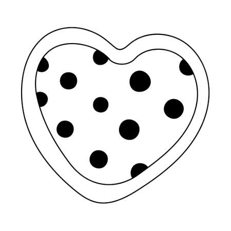 Heart decorated with polka dots. Valentine's day decoration. Vector doodle illustration for posters and greeting cards design isolated on white. Black outline.のイラスト素材