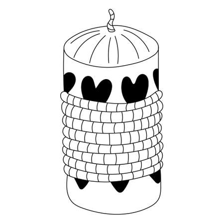 Cute hand drawn candle with hearts. Valentine's day decoration. Vector doodle illustration for posters and greeting cards design isolated on white. Black outline.のイラスト素材