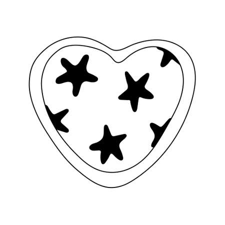 Heart decorated with stars. Valentine's day decoration. Vector doodle illustration for posters and greeting cards design isolated on white. Black outline.のイラスト素材