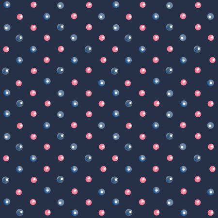 Watercolor seamless pattern with pearls or polka dots on dark background. Great for fabrics, wrapping papers, wallpapers, covers. Hand painted illustration. Pink and indigo colors.の写真素材