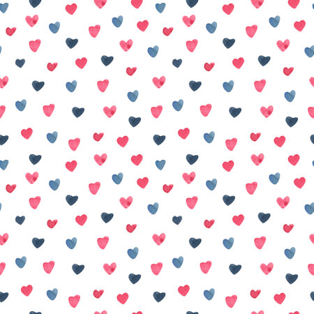 Watercolor seamless pattern hearts on white background. Great for fabrics, wrapping papers, wallpapers, covers. Hand painted illustration for Valentine's day.の写真素材