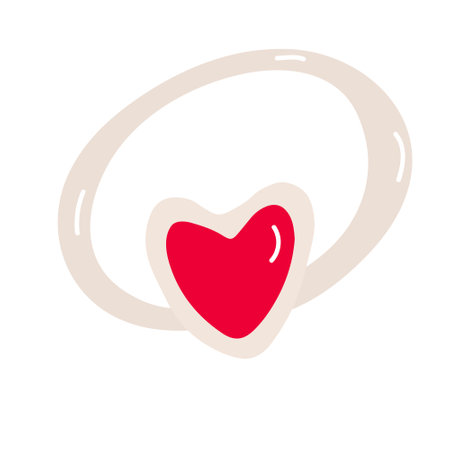 Ring with heart shaped stone. Valentine's day decoration. Vector illustration for posters and greeting cards design isolated on white. Hand drawn flat style.のイラスト素材