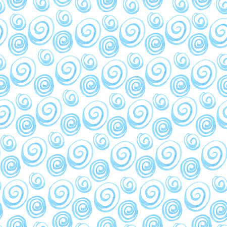 Watercolor seamless pattern with blue shells on white. Nice textile print.  Hand painted illustration.の写真素材