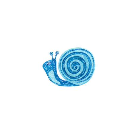Watercolor snail decorated with white patterns. Blue and turquoise colors. Sea animal hand painted illustration on white background. Great for posters, mug decoration, scrapbooking.の写真素材