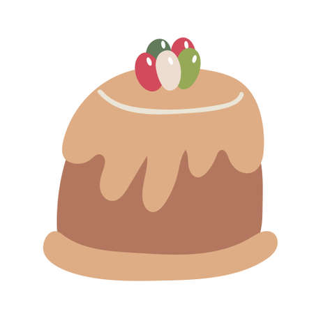 Easter cake decorated with colorful eggs or jelly beans in flat style. Great for Easter greeting cards. Hand drawn vector illustration isolated on white.のイラスト素材