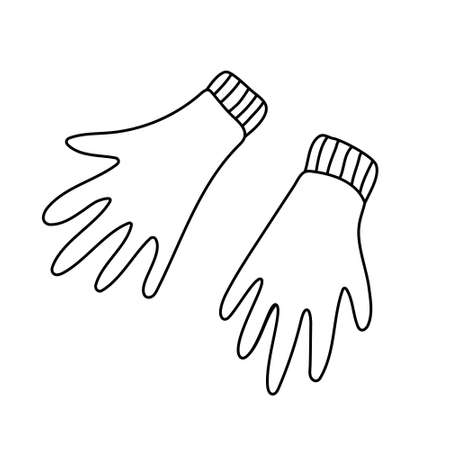 Hand drawn vector illustration of a pair gloves in doodle style on white background. Isolated black outline.のイラスト素材
