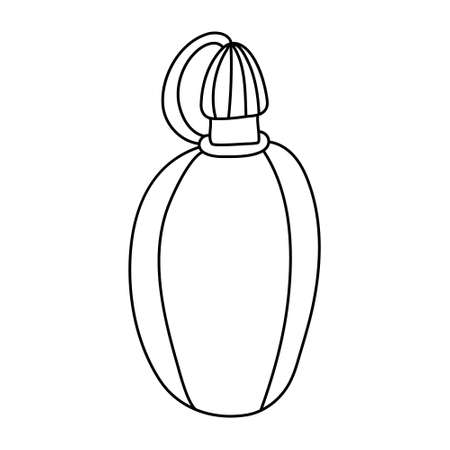 Hiking water flask. Hand drawn vector illustration in doodle style on white background. Isolated black outline. Camping equipment.のイラスト素材