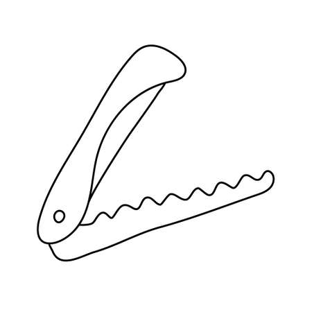 Folding hand saw. Hand drawn vector illustration in doodle style on white background. Isolated black outline. Camping equipment.のイラスト素材