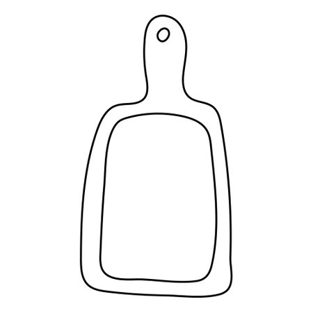 Cutting board. Hand drawn vector illustration in doodle style on white background. Isolated black outline. Kitchen equipment.のイラスト素材