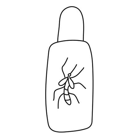 Insects repellent spray. Hand drawn vector illustration in doodle style on white background. Isolated black outline. Camping and tourism equipment.のイラスト素材