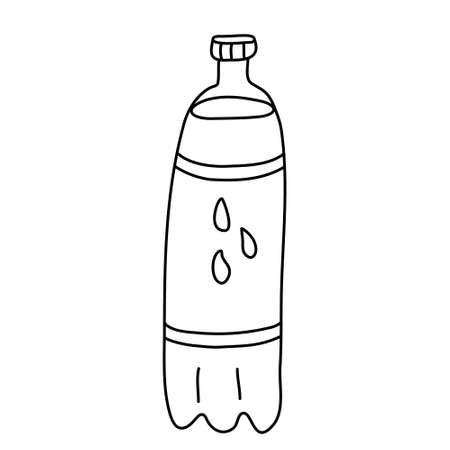 Plastic bottle of water. Hand drawn vector illustration in doodle style on white background. Isolated black outline.のイラスト素材