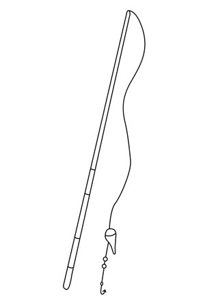 Float fishing rod. Hand drawn vector illustration of in doodle style on white background. Isolated black outline.のイラスト素材