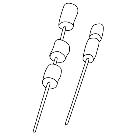 Marshmallow on wooden skewers. Hand drawn vector illustration of in doodle style on white background. Isolated black outline.のイラスト素材