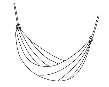 Camping hammock. Hand drawn vector illustration in doodle style on white background. Isolated black outline. Camping equipment.のイラスト素材