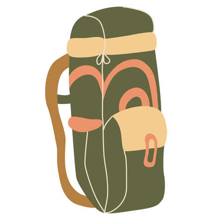 Hand drawn vector illustration of a backpack isolated on white background. Camping and tourism equipment.のイラスト素材