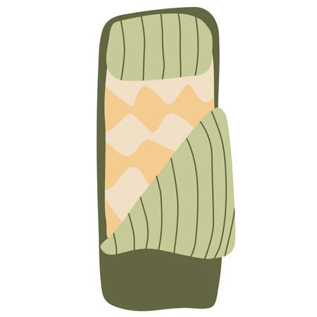Camping sleeping bag. Hand drawn flat vector illustration isolated on white background. Camping equipment.のイラスト素材