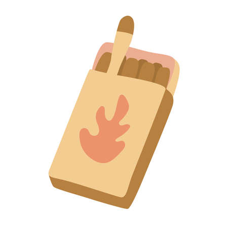 Box of matches. Hand drawn flat vector illustration isolated on white background. Camping equipment.のイラスト素材