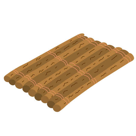 Water wooden raft. Hand drawn flat vector illustration isolated on white background. Adventure and tourism.のイラスト素材