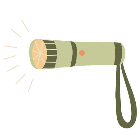 Pocket handle flashlight. Hand drawn flat vector illustration isolated on white background. Camping and tourism equipment.のイラスト素材
