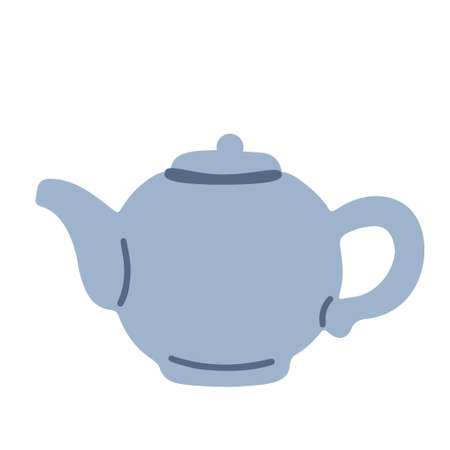 Blue teapot hand drawn flat vector illustration isolated on whiteのイラスト素材