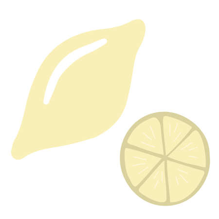 Slice and lemon hand drawn flat vector illustration isolated in white background. Yellow citrus fruit.のイラスト素材