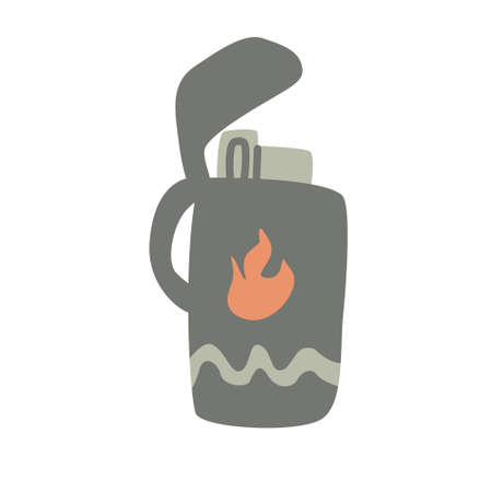 Open lighter decorated with flame. Hand drawn vector illustration. Camping equipment.のイラスト素材