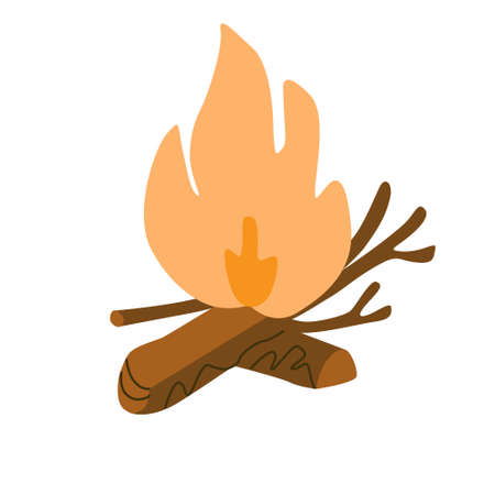 Bonfire. Fire flame and logs. Hand drawn vector illustration. Camping and tourism.のイラスト素材