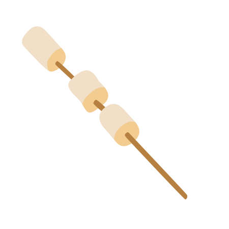 Marshmallow on wooden skewer. Hand drawn vector illustration. Cooking outdoors.のイラスト素材