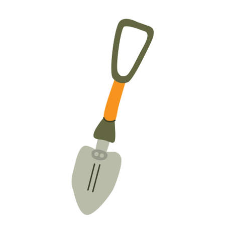 Folding camp shovel. Hand drawn flat vector illustration. Camping equipment.のイラスト素材