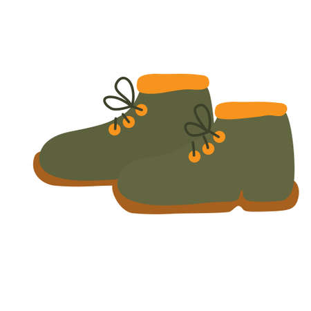 Hand drawn vector illustration of green hiking boots. Camping and tourism footwear.のイラスト素材