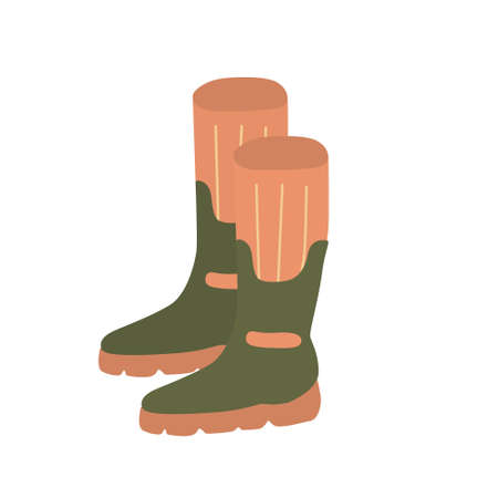 Hand drawn flat vector illustration of rubber boots.のイラスト素材