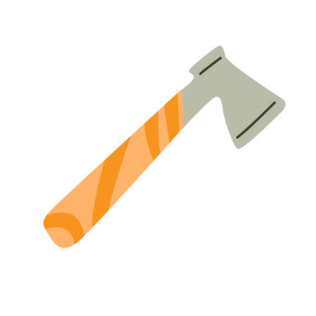 Hand drawn flat vector illustration of a ax. Camping equipment and work tool.のイラスト素材