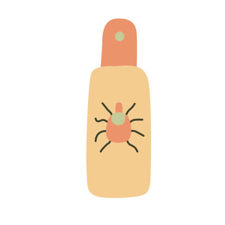 Anti-tick spray. Repellent. Hand drawn flat vector illustration isolated on white background. Camping and tourism equipmentのイラスト素材